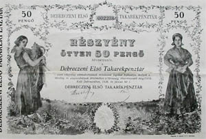Debreczeni Els Takarkpnztr Rszvnytrsasg rszvny 50 peng 1926