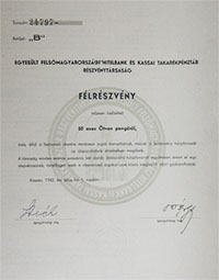 Egyesült Felsőmagyarországi Hitelbank és Kassai Takarékpénztár Részvénytársaság félrészvény 50 pengő 1942 Kassa