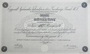 Egyesült Nyírmadai Takarékpénztár és Gazdasági Bank Részvénytársaság részvény 10 pengő 1927 Vásárosnamény