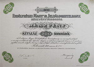 Erdélyrészi Magyar Jelzáloghitelbank Részvénytársaság részvény 200 korona 1918 Kolozsvár