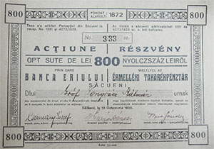 rmellki Takarkpnztr Rszvnytrsasg rszvny 800 lei 1935 Szkelyhd