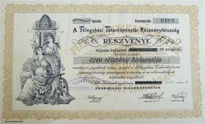 Félegyházai Takarékpénztár Részvénytársaság részvény 2000 korona 50 pengő 1926 Kiskunfélegyháza