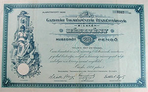 Gazdasgi Takarkpnztr Rszvnytrsasg Bicskn rszvny 25 peng 1927 Bicske