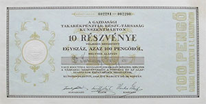 Gazdasgi Takarkpnztr Rszvnytrsasg Kunszentmrton rszvny 100 peng 1926