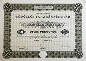 Gödöllői Takarékpénztár részvény 50 pengő 1930