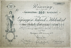 Gyöngyösi Takarék- és Hitelintézet Részvénytársaság részvény 350 korona 1917