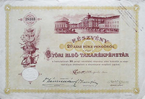 Gyri Els Takarkpnztr rszvny 20 peng 1926 Gyr