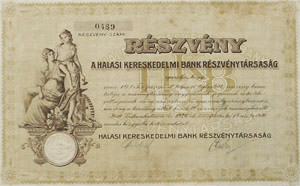 Halasi Kereskedelmi Bank Részvénytársaság részvény 10 pengő 1926