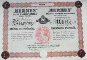 Hermes Magyar ltalnos Vltzlet Rszvnytrsasg rszvny 20 peng 1926