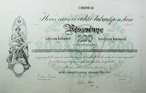 Heves Vros s Vidke Takarkpnztra rszvny 200 korona 1910