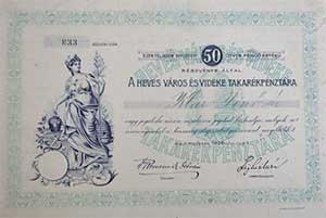 Heves Vros s Vidke Takarkpnztra rszvny 50 peng 1926