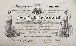 Ipar és Kereskedelmi Takarékpénztár Részvénytársaság 200 korona 1908 Újvidék