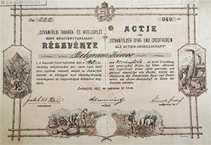 Istvánföldi Takarék- és Hitelegylet Mint Részvénytársaság részvény 25 forint 1897 Istvánföld