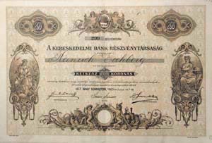 Kereskedelmi Bank Részvénytársaság részvény 200 korona 1905 Somkut