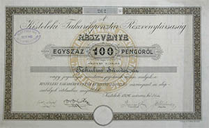 Kisteleki Takarékpénztár Részvénytársaság részvény 100 pengő 1926 Kistelek