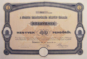 Kbnyai Takarkpnztr Rszvnytrsasg rszvny 40 peng 1931