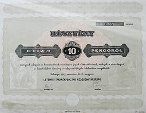 Letenyei Takarkpnztr Rszvnytrsasg rszvny 10 peng 1927 Letenye