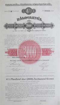 Magyar Agrr- s Jradkbank Rszvnytrsasg zloglevl 2000 korona 1903