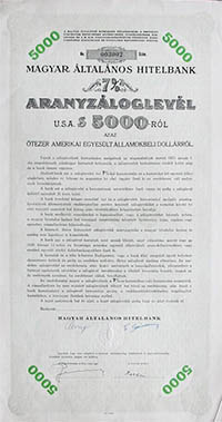 Magyar ltalnos Hitelbank 7% aranyzloglevl 5000 dollr