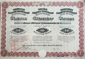 Magyar ltalnos Ingatlanbank Rszvnytrsasg rszvny 50 peng 1926