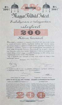 Magyar Fldhitel Intzet szablyozsi s talajjavtsi zloglevl 200 korona 1915