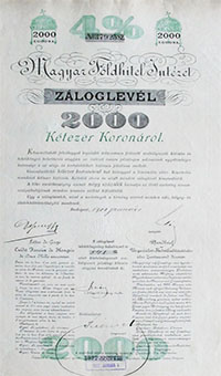Magyar Földhitel Intézet 4% záloglevél 2000 korona 1900