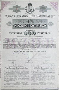 Magyar Jelzlog-Hitelbank kzsgi ktelez 100 forint 1896