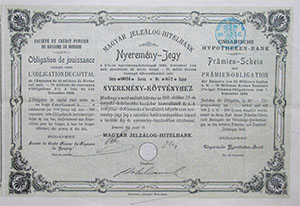 Magyar Jelzálog-Hitelbank nyeremény jegy 1911