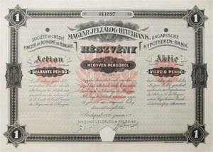 Magyar Jelzálog-Hitelbank részvény 40 pengő 1927