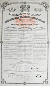 Magyar Jelzlog-Hitelbank zloglevl 500 frank 1911