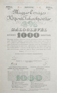 Magyar Orszgos Kzponti Takarkpnztr zloglevl 1000 korona 1905