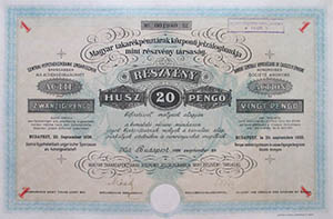 Magyar Takarkpnztrak Kzponti Jelzlogbankja rszvny 20 peng 1926