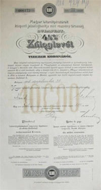 Magyar Takarkpnztrak Kzponti Jelzlogbankja zloglevl 10000 korona 1906