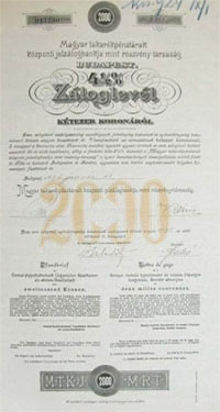 Magyar Takarkpnztrak Kzponti Jelzlogbankja zloglevl 2000 korona 1921