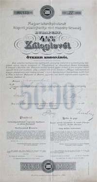 Magyar Takarkpnztrak Kzponti Jelzlogbankja zloglevl 5000 korona 1904