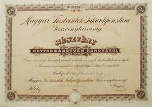 Magyar Tisztviselk Takarkpnztra Rszvnytrsasg rszvny 250 korona 1911