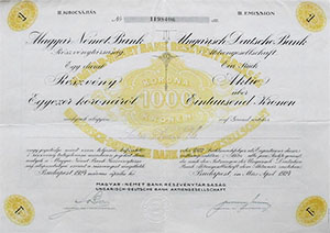 Magyar-Nmet Bank Rszvnytrsasg rszvny 1000 korona 1924