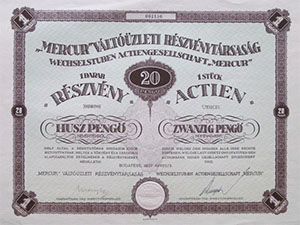 Mercur Vltzleti Rszvnytrsasg rszvny 20 peng 1937