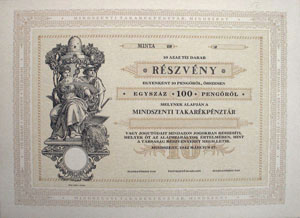 Mindszenti Takarékpénztár részvény 10x10 pengő 1942