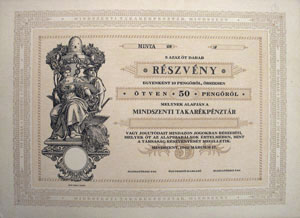 Mindszenti Takarékpénztár részvény 5x10 pengő 1942