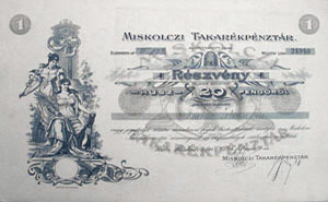 Miskolci Takarékpénztár Részvénytársaság 20 pengo 1928