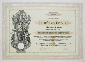Nagyltai Egyeslt Takarkpnztr s Bank Rszvnytrsasg rszvny 10 peng 1939
