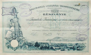 Nagymaros-Visegrdi Takarkpnztr Rszvnytrsasg rszvny 200 korona 1906