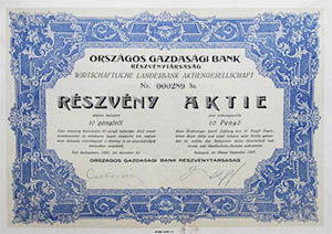 Orszgos Gazdasgi Bank Rszvnytrsasg rszvny 10 peng 1927