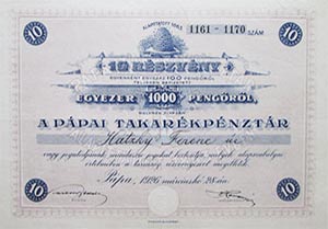 Ppai Takarkpnztr Rszvnytrsasg rszvny 10x100 peng 1926 Ppa