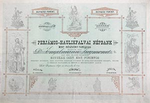 Perjámos-Haulikfalvai Népbank mint Részvénytársaság részvény 100 forint 1891 Perjámos