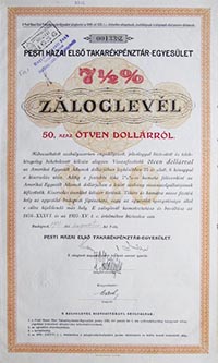 Pesti Hazai Els Takarkpnztr-Egyeslet zloglevl 50 dollr 1926