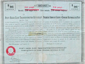 Pesti Hazai Els Takarkpnztr-Egyeslet 1/16 rszvny 1925
