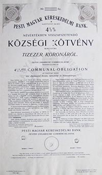 Pesti Magyar Kereskedelmi Bank kzsgi ktvny 10000 korona
