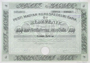 Pesti Magyar Kereskedelmi Bank rszvny 250 peng 1928